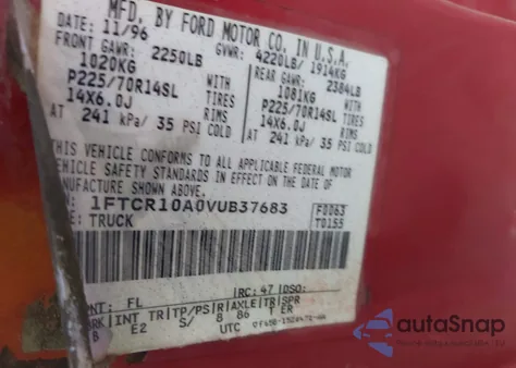 1997 Ford Ranger z USA, uszkodzony, nr VIN 1FTCR10A0VUB37683